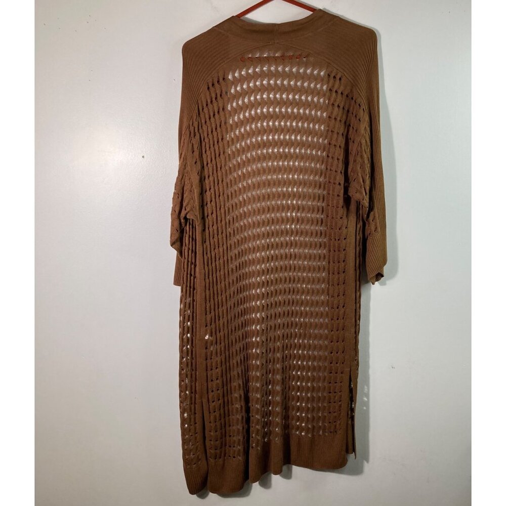 Womens Chicos Open Cardigan‎ Duster Open Crocheted 1/2 Sleeve Brown L Rayon - Picture 2 of 11